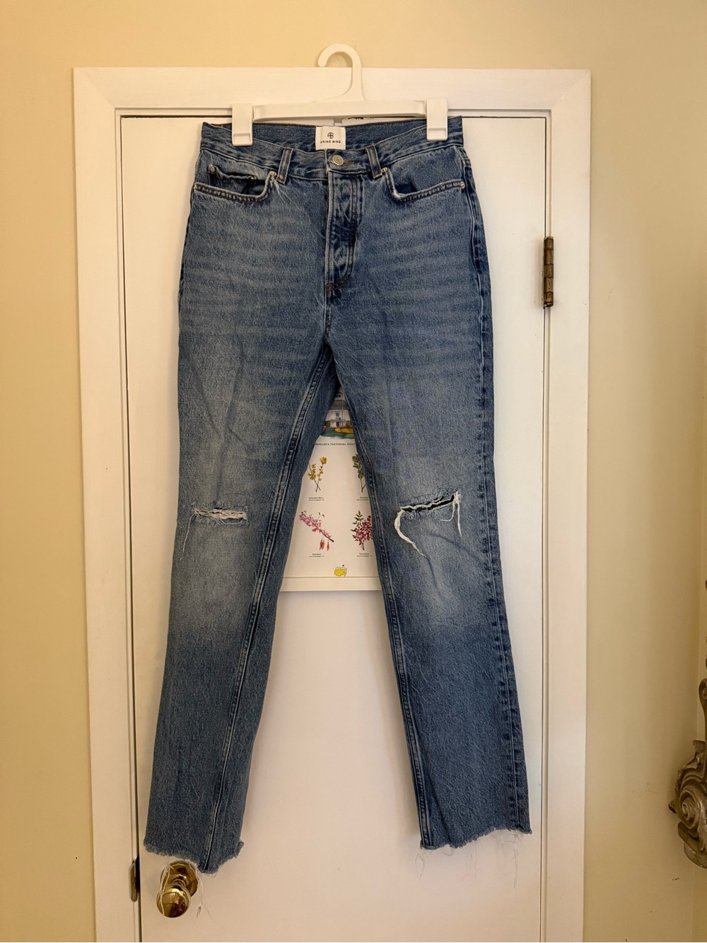Anine Bing Blue Distressed Straight-Leg Jeans